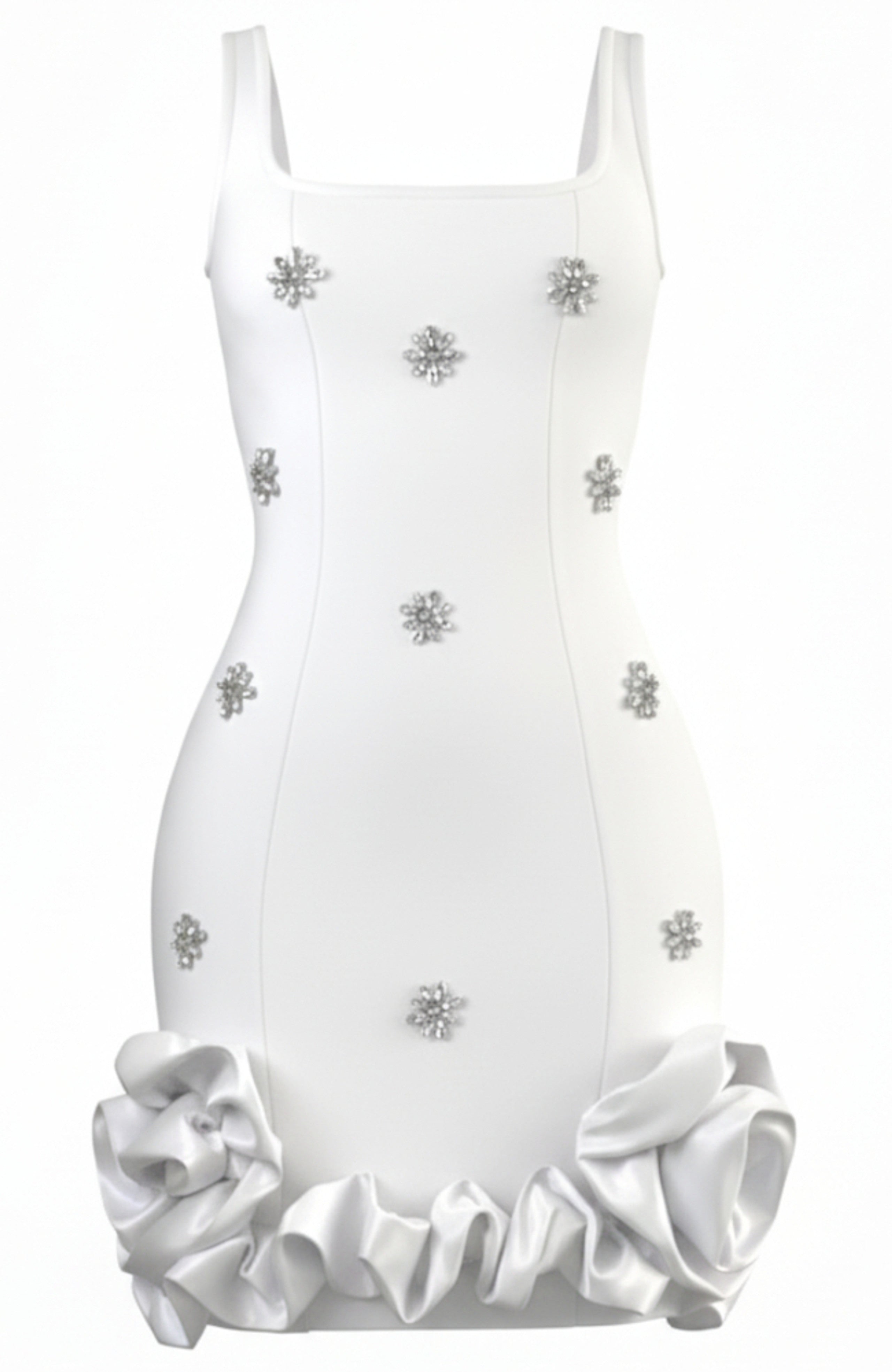 Isobaria Crystal Detail Floral Puff Hem Mini Dress In Blue