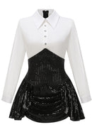 Reeves Long Sleeve Sequin Two Piece Dress In Black