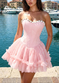 Findlay Strapless Floral Skater Mini Dress In Green