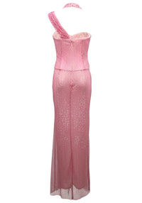 Behitha Halter Sparkly Two Piece Maxi Dress In Pink