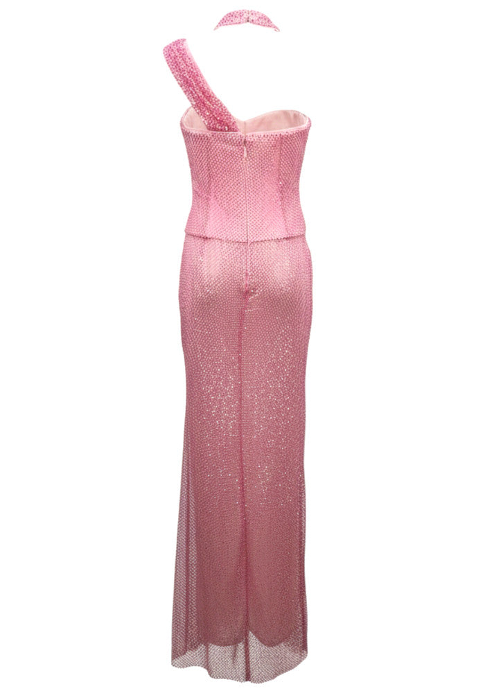 Behitha Halter Sparkly Two Piece Maxi Dress In Pink