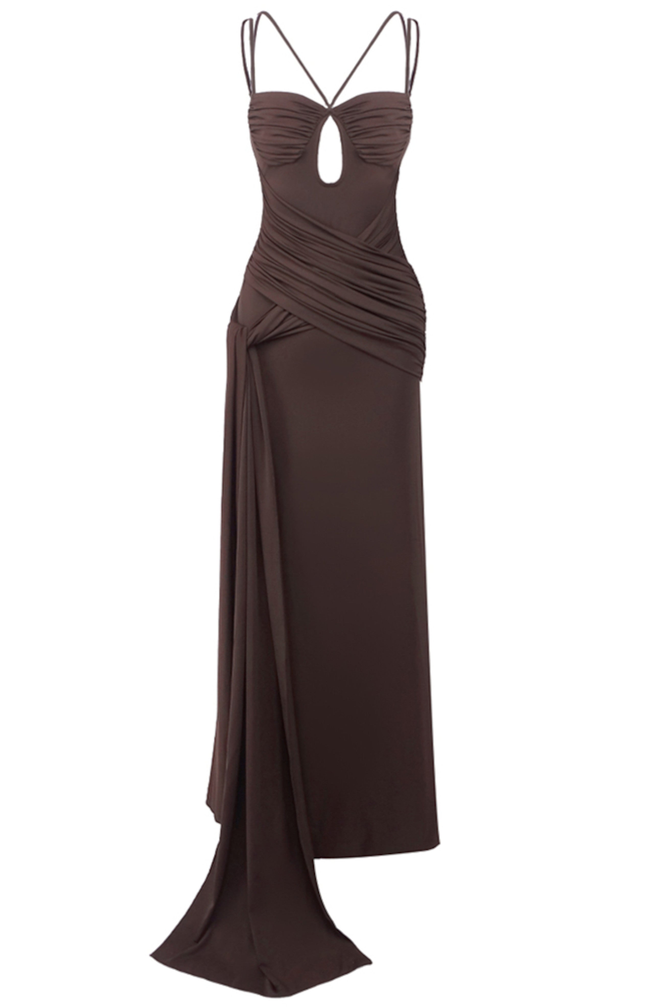 Fyronth Draped Maxi Dress In Brown