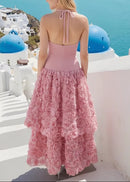 Amaka Halter Floral Ruffle A Line Maxi Dress