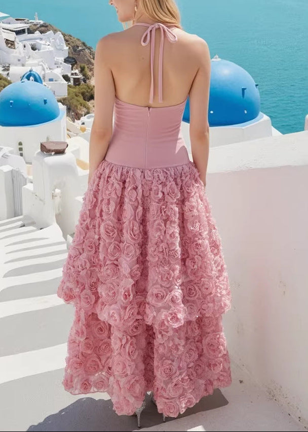 Amaka Halter Floral Ruffle A Line Maxi Dress