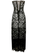 Avena Strapless Floral Corset Midi Dress In Black