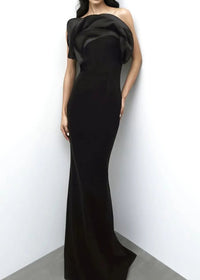 Cathee Strapless Petals Maxi Dress In Black