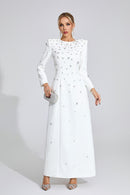 Bethel Long Sleeve Crystal A Line Maxi Dress In White
