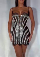 Myxal Crystal Lace Up Corset Mini Dress In Black