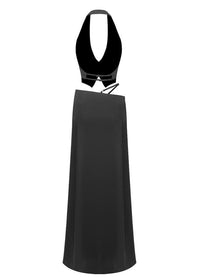 Susie Silk Crop Top Maxi Skirts 2 Pieces Sets In Black