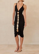 Cynthia Metallic Sequin-Embellished Pleated Midi Dress In Black