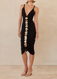 Cynthia Metallic Sequin-Embellished Pleated Midi Dress In Black