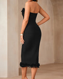 Lenah Halter Mesh Ruffle Midi Dress In Black