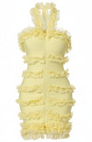 Aguirre Halter Lace Ruffle Mini Dress In Yellow