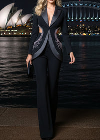 Olaniyi Long Sleeve Crystal Cutout Detail Suit In Black