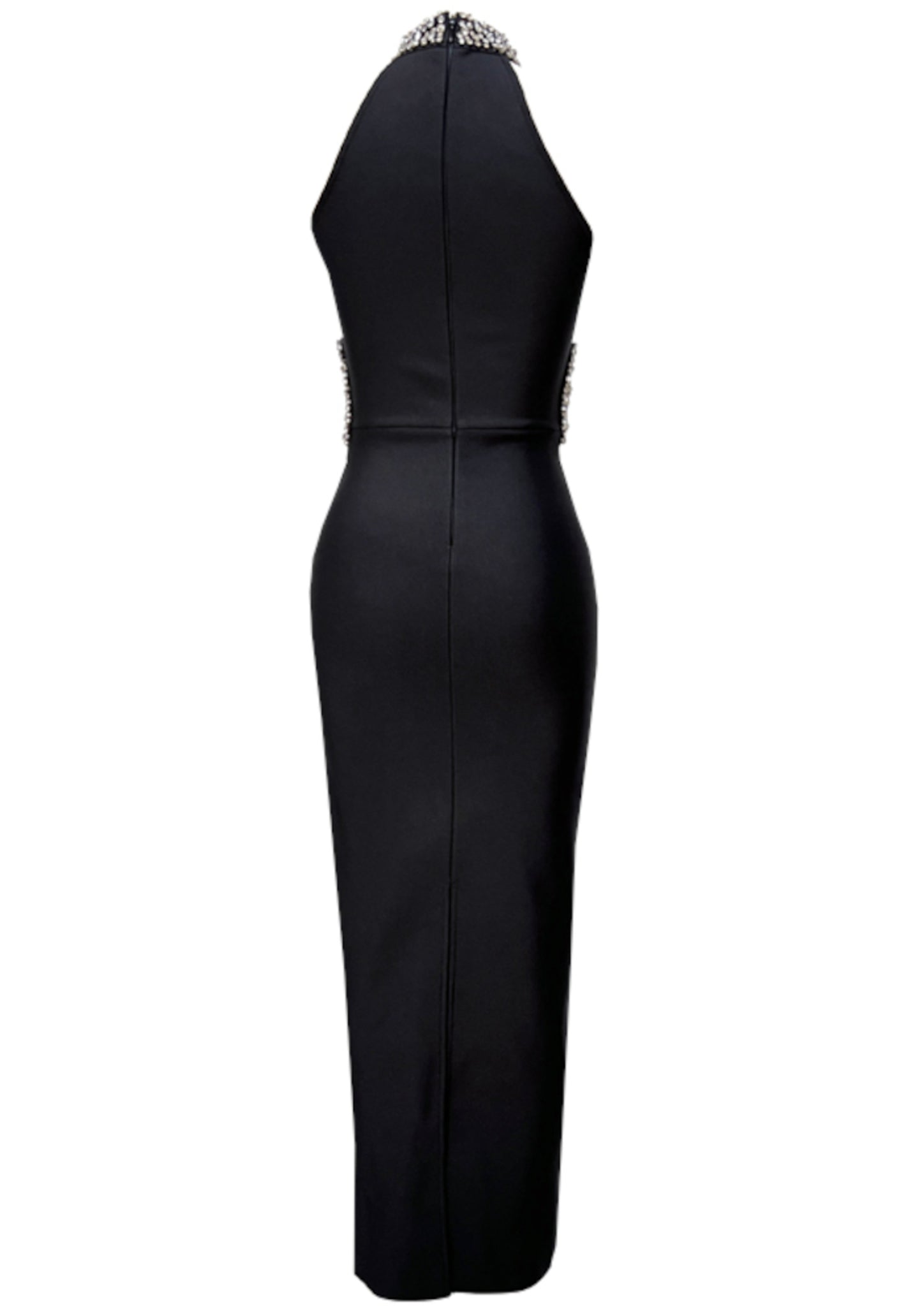 Zaryah Halter Crystal Mesh Maxi Dress In Black