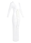 Syvrix V Neck 3D Floral Draped Maxi Dress In White