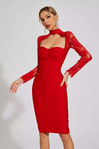 Kawko Lace Sleeve Bandage Dress In Red