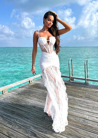 Jexara Lace Ruched Corset Maxi Dress In White