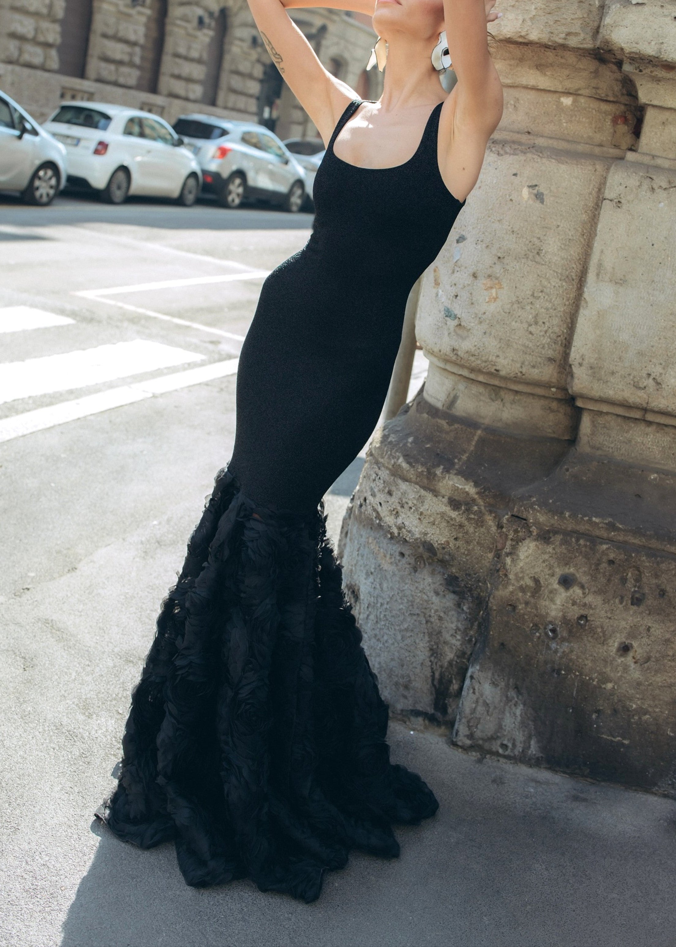 Nalima Floral Mermaid Maxi Dress In Black