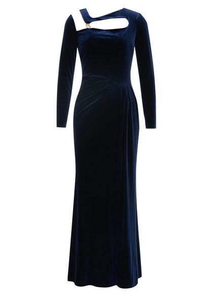 Chase Cutout Velvet Bodycon Maxi Dress In Dark Blue