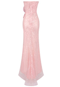 Hexar Strapless Sequin Floral Maxi Dress In Pink