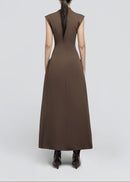 Quintus Sleeveless Irregular Hem Maxi Dress In Brown