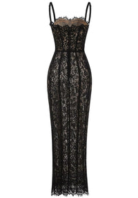 Azdorin Lace Bustier Detail Maxi Dress In Black