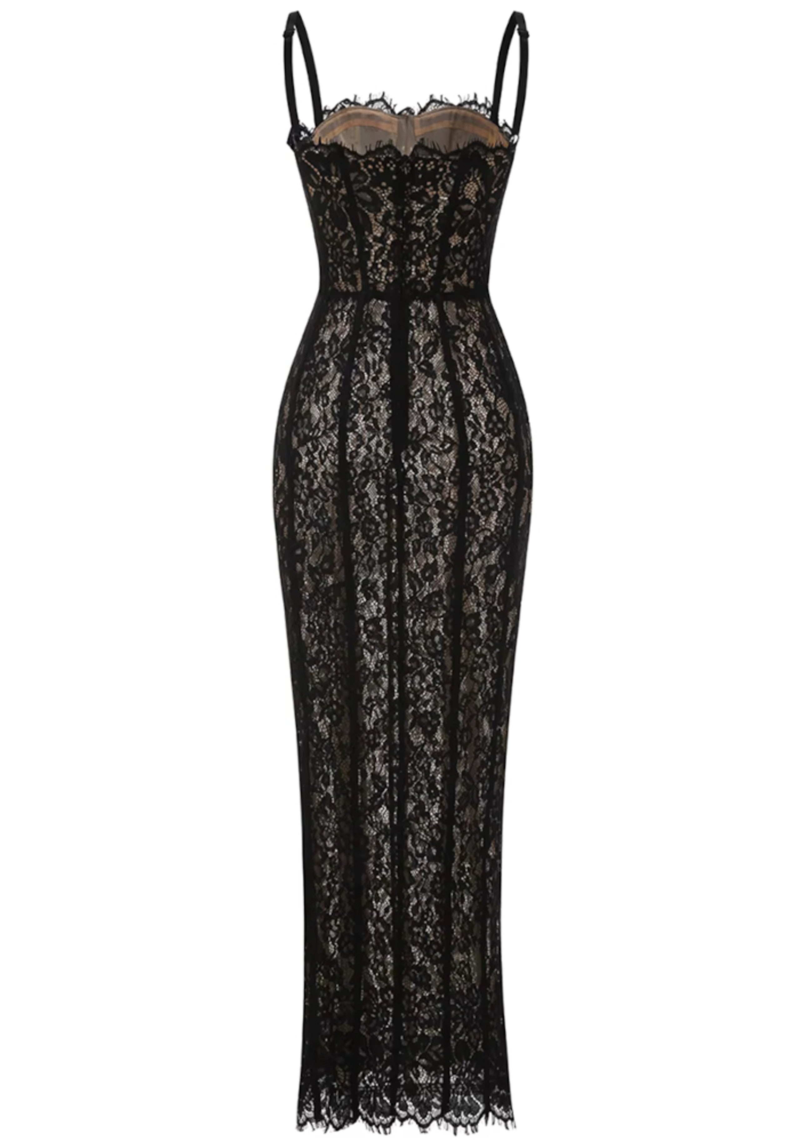 Azdorin Lace Bustier Detail Maxi Dress In Black