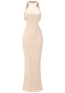Akello Pearl Crystal Side Cut Out Maxi Dress In Ivory