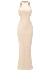 Akello Pearl Crystal Side Cut Out Maxi Dress In Ivory