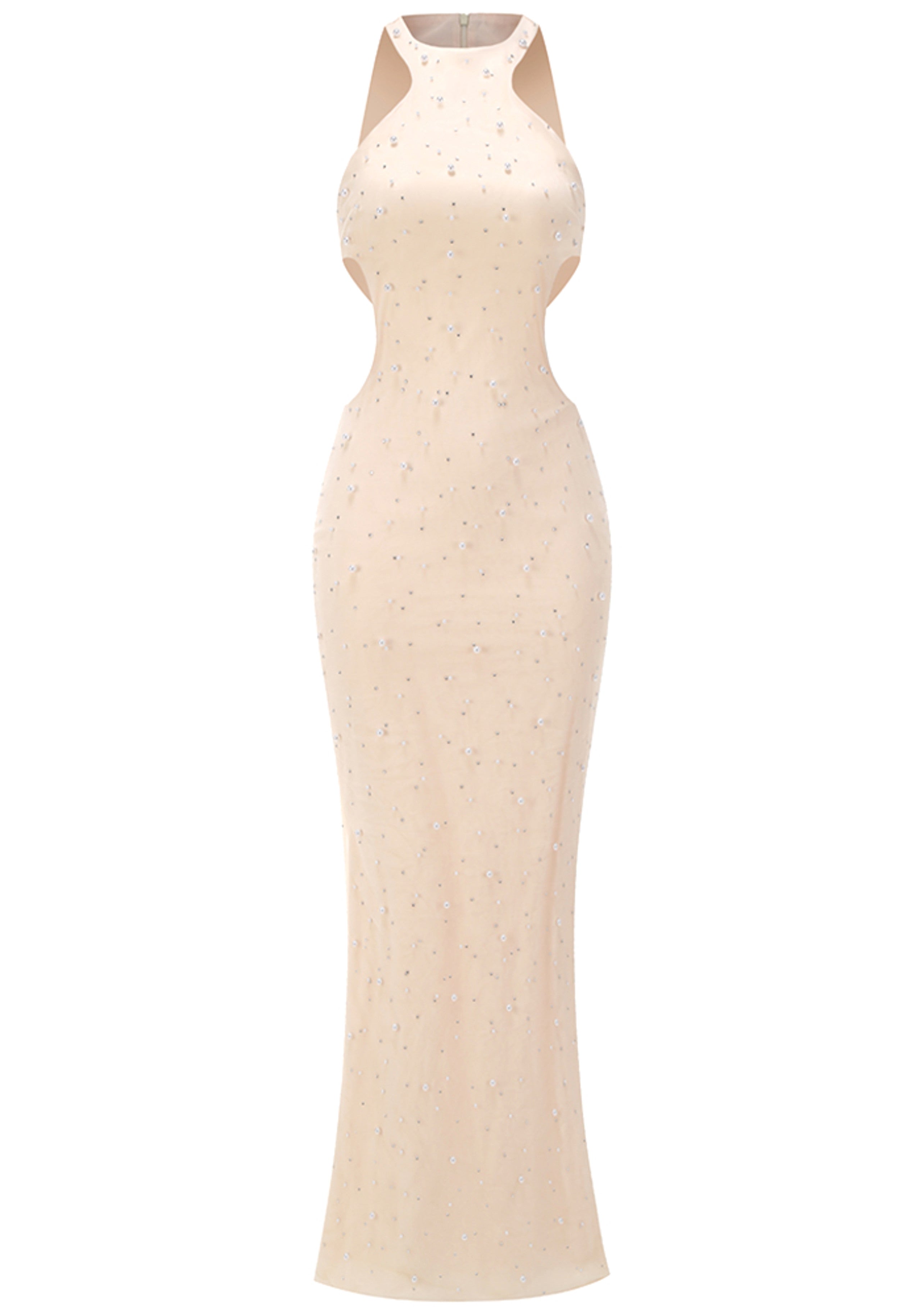 Akello Pearl Crystal Side Cut Out Maxi Dress In Ivory