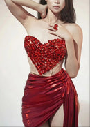 Kavexra Strapless Heart Ruched Skirt Set