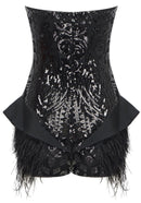 Colter Strapless Sequin Feather Bodysuit In Black