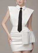 Xanriel Folded Collar Bow Mini Dress