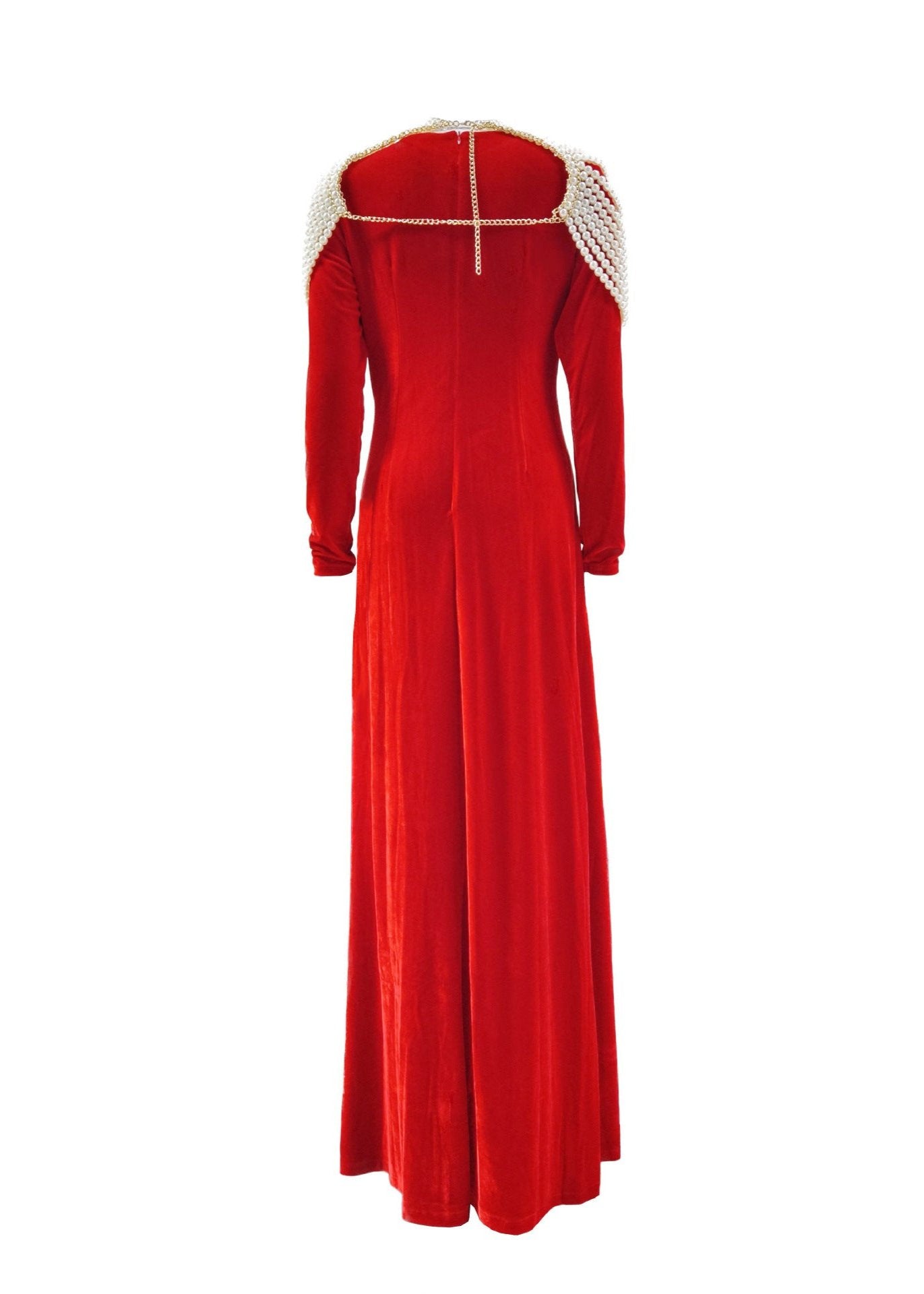 Kinan Pearl Embellished Velvet Maxi Dress In Red