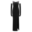 Marne Strapless Embellished Maxi Velvet Dress In Black