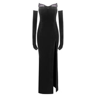 Marne Strapless Embellished Maxi Velvet Dress In Black