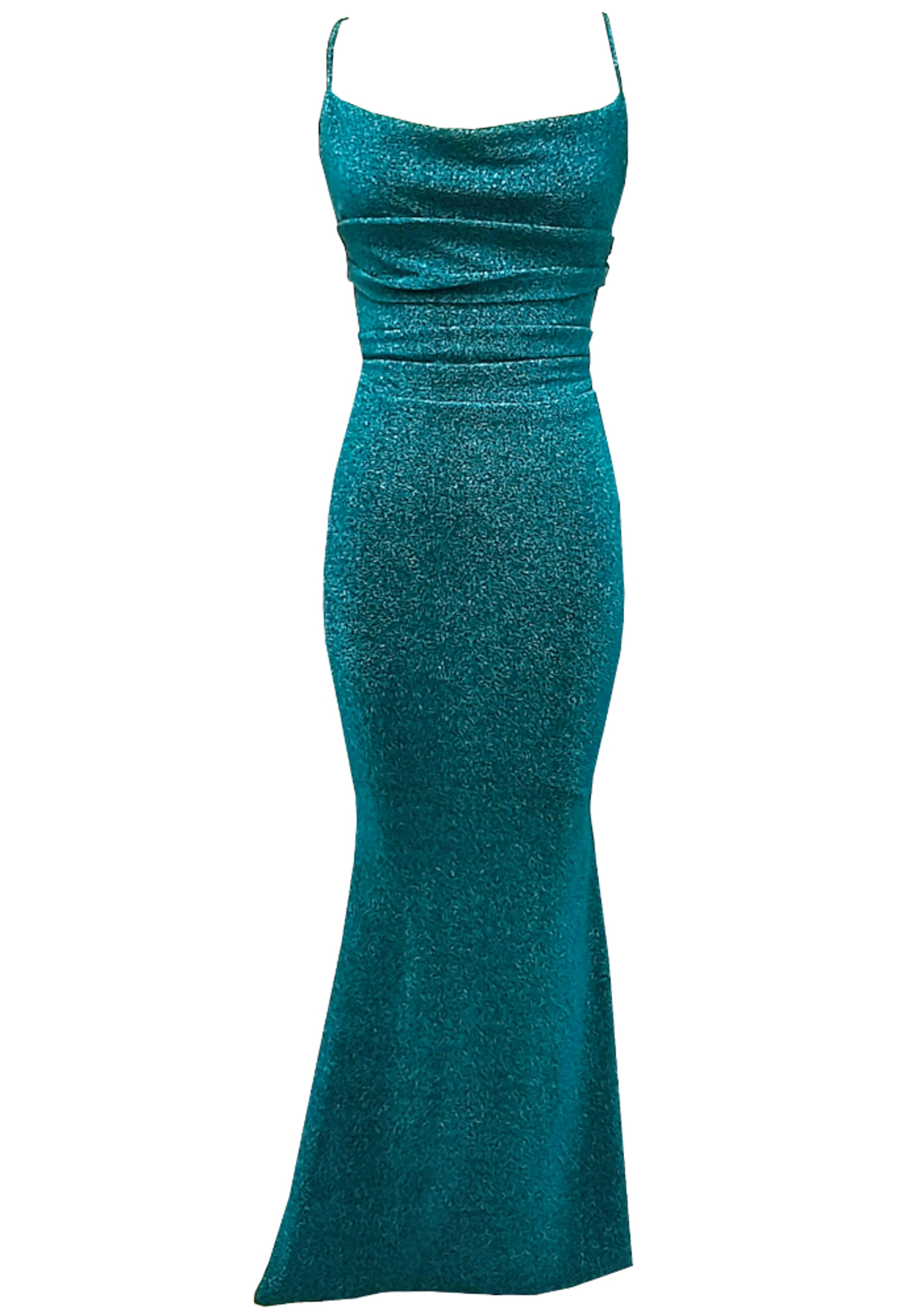 Hexara Draped Sparkly Maxi Dress In Green
