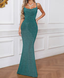 Hexara Draped Sparkly Maxi Dress In Green