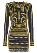 Lindsay Long Sleeve Studded Mini Dress In Black