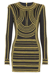 Lindsay Long Sleeve Studded Mini Dress In Black