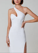 Bahram One Shoulder Bustier Midi Dress In Black