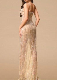 Palti Halter Sequin Bustier Maxi Dress In Gold