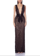 Hemira Bow Detail Sequin Maxi Dress