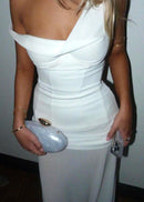 Ryron One Shoulder Corset Draped Maxi Dress In White