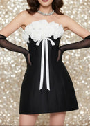 Agnieszka Strapless Floral Corset A Line Mini Dress In Black