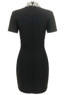 Kaleen Short Sleeve Crystal Neck Mini Dress In Black