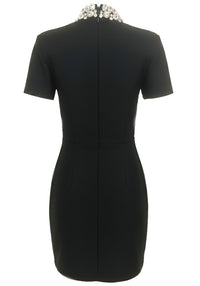 Kaleen Short Sleeve Crystal Neck Mini Dress In Black