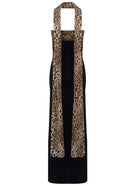 Jyressa Strapless Animal Print Bustier Maxi Velvet Dress In Black