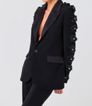 Kalena Long Sleeve Floral Detail Suit In Black